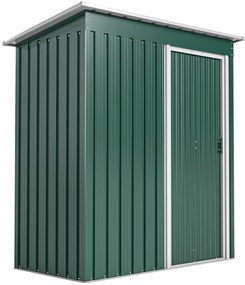 Outsunny Magazie de Grădină pentru Scule din Oțel Galvanizat cu Acoperiș Înclinat și Ușă Culisantă, 163x89x182 cm, Verde | Aosom Romania