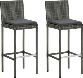 vidaXL Scaune de bar pentru grădină, cu perne, 2 buc., gri, poliratan