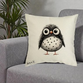 Perna Decorativa Bufnita Neagra cu Buline Albe, 40x40 cm, Ecru, Husa Detasabila, Perna Inclusa, BEKZ®