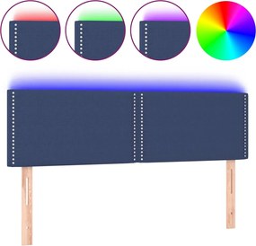 vidaXL Tăblie de pat cu LED, albastru, 144x5x78/88 cm, textil