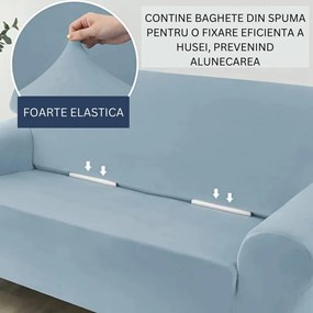 Set huse elastice din catifea pentru canapea 3 locuri + 2 fotolii, cu brate, alb murdar, HCCJS-10