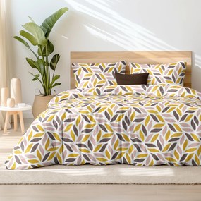 Goldea lenjerie de pat 100% bumbac - frunze geometrice aurii și maro 140 x 220 și 50 x 70 cm