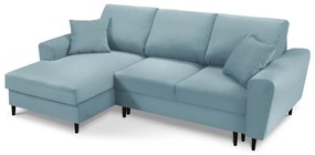 Colțar albastru deschis extensibil, cu spațiu de depozitare cu tapițerie din catifea reiată (cu colț pe partea stângă, cu șezlong) Kyoto – Cosmopolitan Design