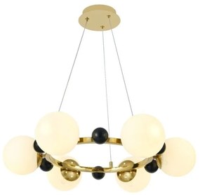 Lustră Suspendată cu 6 Abajururi – Design Auriu/Negru, Ø60 cm, Fasung E27, Înălțime Reglabilă