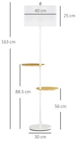 HOMCOM Lampa de podea cu 2 rafturi, Lampa de podea din metal si lemn cu abajur din material, Ø40x163cm, alb | AOSOM RO
