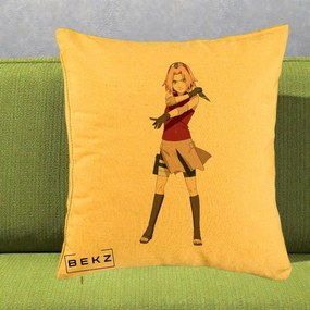 Perna Personalizata Naruto Sakura Haruno Portret, 40x40 cm, Galben, Husa Detasabila, Perna Inclusa, BEKZ®