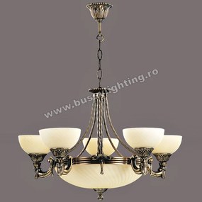 Lustra Omega cu 5 Brate, Desing Clasic, Finisaj Bronz Antic, Abajur Crem - Bussy Lighting 3035-52-05A