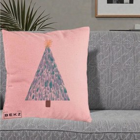 Perna Decorativa Brad de Craciun Acrilic Albastru, 40x40 cm, Roz, Husa Detasabila, Perna Inclusa, BEKZ®