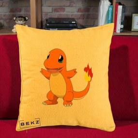 Perna Personalizata Charmander Pokemon, 40x40 cm, Galben, Husa Detasabila, Perna Inclusa, BEKZ®
