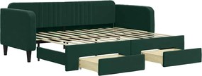 vidaXL Pat de zi cu extensie și sertare verde închis 90x200 cm catifea