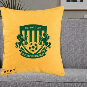 Perna Personalizata FC Politehnica Iasi Fotbal, 40x40 cm, Galben, Husa Detasabila, Perna Inclusa, BEKZ®
