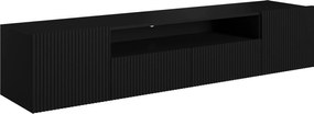 Comodă TV suspendată Nicole 200 cm cu nișă și sertare – negru / negru mat