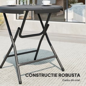 Outsunny Masă de Grădină, rotundă, pliabilă, pentru 4 persoane, efect lemn, oțel+plastic, gri închis, 80 x 80 x 73 cm | Aosom Romania