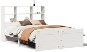 vidaXL Pat cu bibliotecă fără saltea, alb, 160x200 cm, lemn masiv pin