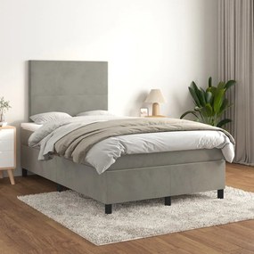 3142893 vidaXL Pat box spring cu saltea, gri deschis, 120x200 cm, catifea