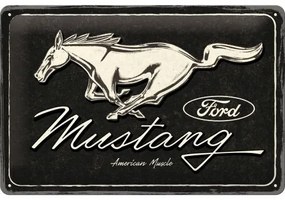 Placă metalică Ford - Mustang - Logo Black, (30 x 20 cm)