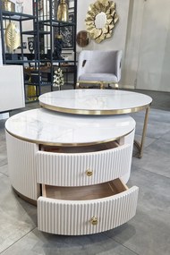 Masa de cafea Luis alb/marmura alba/auriu ø80/h41 cm