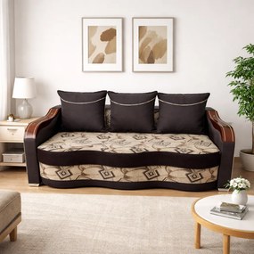 Canapea DIANA extensibila, 3 locuri, cu lada de depozitare, stofa gri cu negru , 220x100x80 Maro + Bej