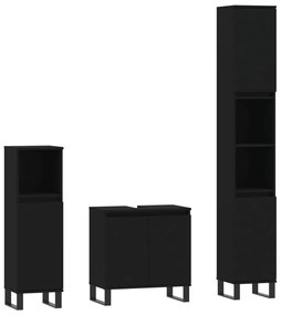 3190284 vidaXL Set mobilier de baie, 3 piese, negru, lemn compozit