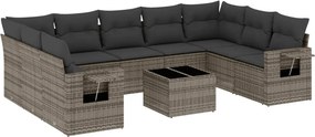 vidaXL Set mobilier de grădină cu perne, 10 piese, gri, poliratan