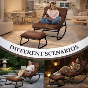 Balansoar cu scaun pentru suport picioare, cadru metalic, pentru uz interior și exterior, rezistent până la 150 kg, Maro