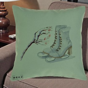 Perna Decorativa Patine cu Ramuri Inzapezite, 40x40 cm, Verde, Husa Detasabila, Perna Inclusa, BEKZ®