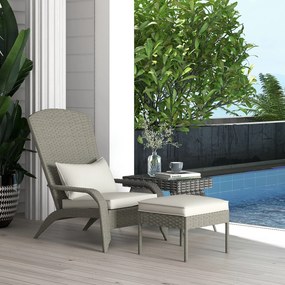 Outsunny Scaun Adirondack cu taburet din rachita pentru terasa, Scaun de exterior pentru semineu cu perne, spatar inalt | Aosom Romania