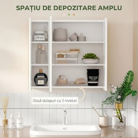 Dulap pentru medicamente montat pe perete, dulap cu oglinda pentru baie cu 3 usi si rafturi de depozitare reglabile, alb Kleankin | Aosom Romania