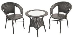 Set mobilier gradina/terasa, poliratan, maro inchis, 1 masa sticla, 2 scaune