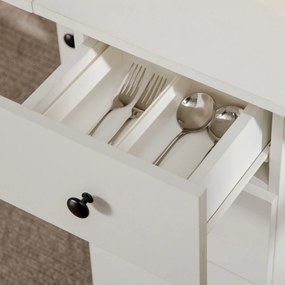 HOMCOM masă pliabilă cu 2 Sertare, Dulap și Raft Posterior, Masă pentru 6 Persoane, 120x60x76.6 cm, Alb | Aosom Romania