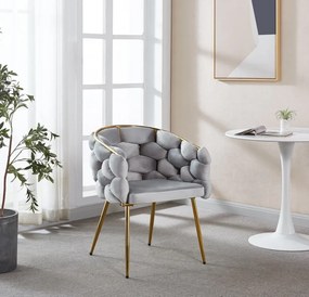 Scaun dining, tapiterie catifea, cadru metalic auriu, Gri Deschis