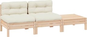 vidaXL Set mobilier grădină cu perne crem, 3 piese, lemn masiv de pin