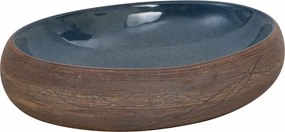 vidaXL Lavoar de blat, maro și albastru, 59x40x15 cm, ceramică, oval