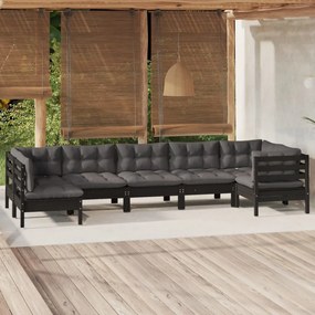 3096434 vidaXL Set mobilier grădină cu perne, 7 piese, negru, lemn de pin