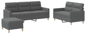 3201609 vidaXL Set de canapele cu perne, 3 piese, gri închis, textil