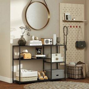 HOMCOM Consolă meuble îngustă cu 4 nivele stil industrial cadru din oțel, 110 x 30 x 75 cm, negru | Aosom Romania