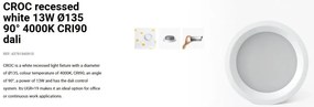 Spot LED incastrabil CROC IP44 recessed white 13W 13,5cm 90 grade 4000K CRI90 dali