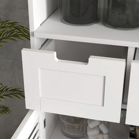 kleankin Mobila de baie dulap 2 uși raft ajustabil 2 sertare niche 61 x 30,5 x 109,5 cm alb | Aosom Romania
