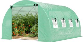 Outsunny Seră cca. 4 x 3 x 2 m, seră din folie cu uși rulante, 2 uși cu fermoar &amp; 8 ferestre cu plasă, tije de susținere, Verde | Aosom Romania