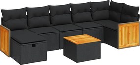 vidaXL Set mobilier de grădină cu perne, 8 piese, negru, poliratan