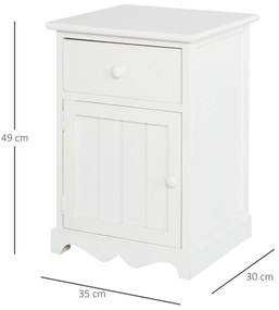 HOMCOM Set Noptiera cu 2 piese din Lemn cu Sertar si Dulap Design Retrò, 35x30x49cm Culoarea Alba | AOSOM.ro