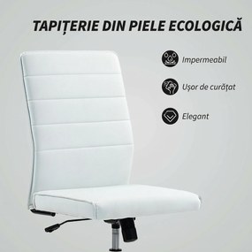 HOMCOM Scaun de Birou Ergonomic și Reglabil cu Spătar Curbat, din Piele PU și Oțel, 58x53x97-107 cm, Alb | Aosom Romania