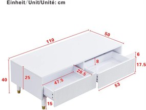 Masă de cafea cu LED, 2 sertare și iluminare LED, 110x50x40 cm, Alb
