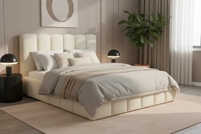 Pat tapițat Aura 180x200 cu spațiu depozitare - bouclé bej deschis Quelle 02