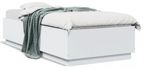 Cadru de pat cu lumini LED, alb, 90x200 cm, lemn prelucrat