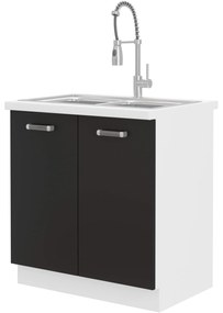 Dulap inferior de bucătărie sub chiuvetă Oran 80 ZL 2F BB (Alb + negru). 1033031