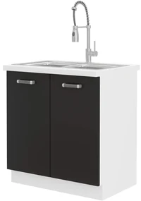 Dulap inferior de bucătărie sub chiuvetă Oran 80 ZL 2F BB (Alb + negru). 1033031