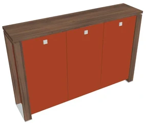 Dulap mediu Verno+ S 200 x 46 x 130 cm, uși de sticlă, nuc / portocaliu