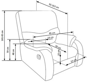 Fotoliu recliner Jeff piele ecologica negru H101 cm