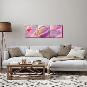 Tablou - Planetă roz (cu ceas) (90x30 cm)